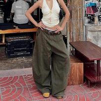 Women GreenY2k Baggy Jeans Harajuku 90s Vintage Bent Knife Denim Trousers Japanese 2000s Style Jeans Pants Oversize Clothes S armijos žalia spalva