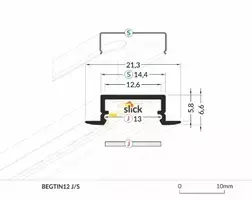 LED juostos profilis BEGTIN12 J/S, juodas, 2m