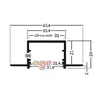 LED juostos profilis VARIO30-05 ACDE-9, neanoduotas aliuminis, 2m