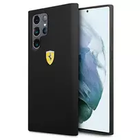 FERRARI Liquid Silicone Metal Logo Case for Samsung Galaxy S22 Ultra, Black