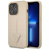GUESS GUHCP14XPSATLE iPhone 14 Pro Max 6.7" beige | beige Saffiano hardcase with Triangle Logo