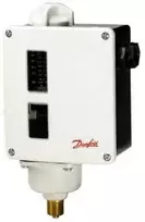 DANFOSS slėgio jungiklis RT 112, 0,1–1,1 baro, G3/8 A, slėgio perkrytis 0,07–0,16 baro, automatinis atstatymas, AC-3 4A, 400V, 2 vnt. PG13,5 kabelis Ø6–14 mm, IP66