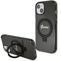 GUESS GUHMP14SHRSGSK iPhone 14 | 15 | 13 6.1" black hard case with ring stand, glitter, and MagSafe