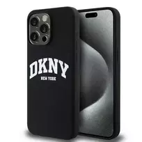 DKNY DKHMP15XSNYACH iPhone 15 Pro Max 6.7" black | black hardcase Liquid Silicone White Printed Logo MagSafe