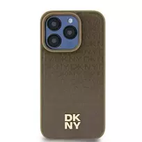 DKNY DKHMP14SPSHRPSW iPhone 14 | 15 | 13 6.1" brown hardcase with Leather Pattern, Metal Logo, and MagSafe