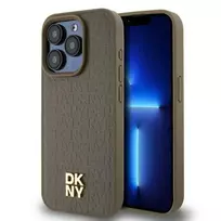 DKNY DKHMP14XPSHRPSW iPhone 14 Pro Max 6.7" brown hardcase with Leather Pattern, Metal Logo, and MagSafe