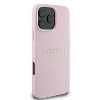 GUESS IPhone 15 Pro Max 6.7" pink | pink MagSafe PU Grained Gold Ring