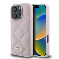 GUESS GUHCP16LPSQSQSP iPhone 16 Pro 6.3" pink hardcase with quilted metal logo