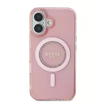GUESS GUHMP16SPFTDTEP iPhone 16 6.1" pink hard case with IML Rhinestones and MagSafe