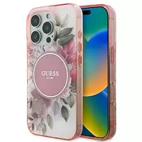 GUESS GUHMP16XHFWBDCEP iPhone 16 Pro Max 6.9" pink hardcase with IML Flower  AND  Tonal Circle MagSafe