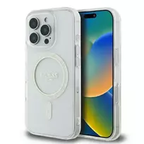 GUESS IPhone 16 Pro 6.3" Clear Transparent Hard Case IML Glitter Circle MagSafe