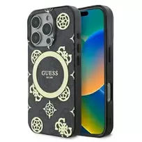 GUESS GUHMP16XH4PYEEK iPhone 16 Pro Max 6.9" black hardcase with IML Peony On 4G Background and MagSafe