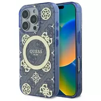 GUESS GUHMP16XH4PYEEB iPhone 16 Pro Max 6.9" blue hardcase with IML Peony On 4G Background and MagSafe