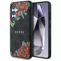 GUESS Case Leather 4G Flowers Print Metal Classic Logo MagSafe Samsung Galaxy S25 black