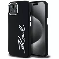 Karl Lagerfeld Silicone Metal Script Logo iPhone 15 Case, Black
