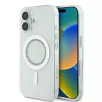GUESS GUHMP16MPFTDTEH iPhone 16 Plus 6.7" white hard case with IML Rhinestones and MagSafe