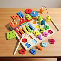 Montessori Educational Wooden Toys Preschool Kids Busy Board Count Shape Colors Match Fishing Puzzle Learning Toys Gifts