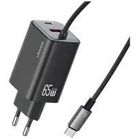 USAMS JC Series CC266 travel charger | 65W | GaN | USB-C, USB-A | black