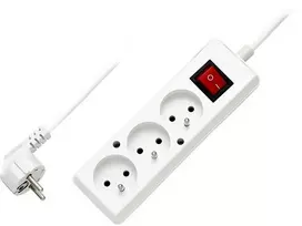 Blow 9594# PS-370wsp maitinimo prailginimo kabelis 3 lizdai su įžeminimu + jungiklis 3m baltas 3x1mm