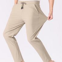 Men's Ice Silk High-Elastic Straight-Leg Casual Pants L chaki