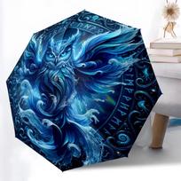 1pc Sturdy 8-Bone Auto Umbrella, Ancient Azure Fox Spirit Umbrella, Digital Printed, Foldable Umbrella for On-the-Go Outdoor Use