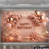 2D Elegantiškas rožinio aukso gimtadienio fonas Sienelė Rožinis gėlių Happy Birthday vakarėlio dekoras Fonas 47.2x31.5inch/120*80cm