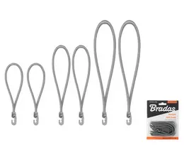 Tvirtinimo elastingų gumų su kabliukais rinkinys Bradas BUNGEE CORD HOOK, 2x18cm / 2x25cm / 2x40cm, pilki