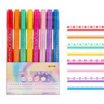 Set of 8 Decorative Line Shaped Highlighter Pens with Assorted Patterns for Journaling Scrapbooking Note Taking Drawing One Size juoda