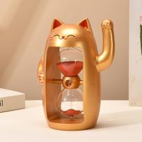 Handmade Lucky Cat Glass Sand Timer - Modern Ornament & Personal Gift with High-End Feel Small 30 minutes auksas