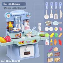 Kids Electric Kitchen Toy Set with Light & Sound Effects, Fun Educational Cooking Playset for Imaginative Role Play & Learning mėlyna