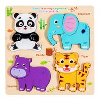 Matching Toys Wooden Toys 3D Puzzles Montessori Pattern Cognitive 4 in 1 Puzzle Board Interactive DIY Animal Traffic Jigsaw Toys