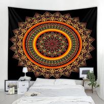 Mandala Tapestry on a Boho Wall 75x100 juoda