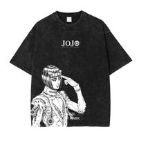 Anime JoJos Bizarre Adventure Jonathan Joestar Gyro Print Tee Men Vintage Washed Tshirts Manga Cotton Tshirt Harajuku T Shirt S