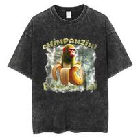 Italian Brainrot Chimpanzini Bananini Vintage Washed Tshirts Banana Monkey Funny Meme Tshirt Mens Women Casual Geek T Shirts S