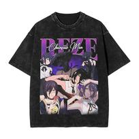 Hot Reze Chainsaw Man Printed Tshirt Men Women Clothing Vintage Yk Washed T Shirt Summer Short Sleeve Loose Cotton Tees Tops S