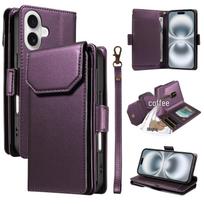 iPhone 16/17 Pro Max Leather Flip Case with Multi-Card Holder iPhone 11 Pro violetinė