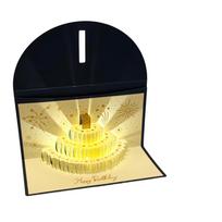 Foldable 3D Pop-Up Greeting Card Musical and Light Money Bag  Wedding Celebration mėlyna