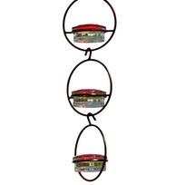 Metal Hanging Hummingbird Feeder Set Triple Container Design with Circular Frame for Outdoor Garden Patio Use One Size raudona