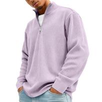 Men Half Zip Ribbed Knit Pullover Sweater Long Sleeve Stand Collar Casual Loose Fit Top for Everyday Wear XXL violetinė