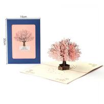 3D Pop Up Card Romantic Cherry Blossom Tree Single Tree Paper Sculpture Greeting Card Handmade Craft for Special Occasions One size rožinė