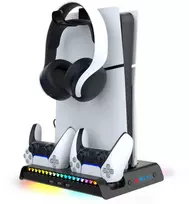 iPega P5S006 daugiafunkcis įkrovimo RGB stovas su aušinimu, skirtas PS5 Slim Juodas