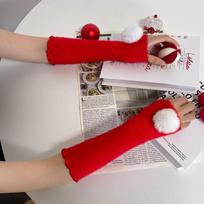 Meier Rex rabbit fur pom pom red christmas new year warm cold weather long sleeves gloves One size fits all raudona