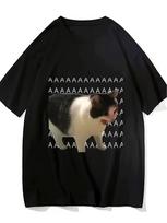 Unisex Funny Screaming Cat Meme T-Shirt, Viral AAAAA Cat Graphic Tee, Casual Crew Neck Short Sleeve Top for Cat Lovers S įvairiaspalvis