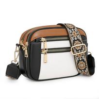 Stylish Wide Shoulder Strap Leather Crossbody Bag States Color Matching Zipper Small Square Shoulder Bag Suitable for Daily Use