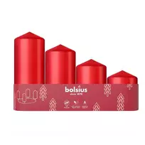bolsius Candle cylinders, 4 pieces. Diameter 120, 100, 80, 60x48mm, red