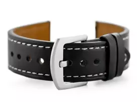 Pacific W81 leather watch strap - juodas/baltas 22mm