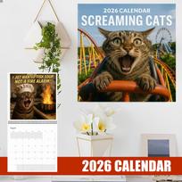 2026 Calendar Screaming Cats Monthly Planner with Unique Cat Photography for Home Office Wall Desk Use One Size