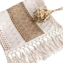 Bohemian Style Table Runner with Woven Textured Pattern and Tassel Edges for Dining Room Kitchen Home Decor Tabletop Cover One Size