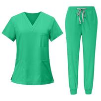 Women’s Scrub Set – V-Neck Short Sleeve Top and Jogger Pants, Soft Stretch, Lightweight, Breathable, Multiple Pockets, Pink L armijos žalia spalva