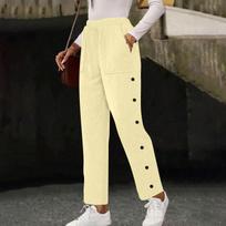 High Waist Drawstring Casual Pants for Women with Side Button Design Womens Pants Suitable for Daily Wear Women's Pants L smėlis